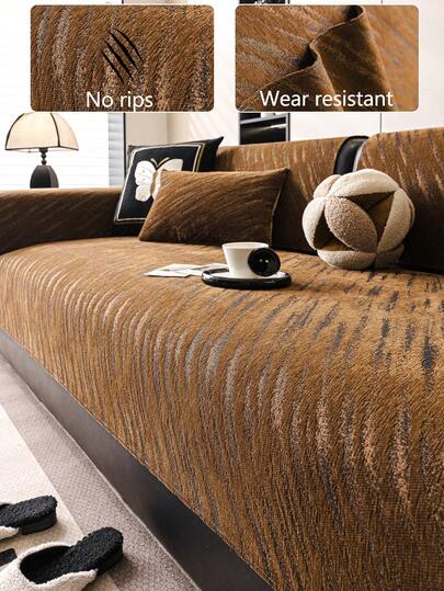 1pc Comfortable Chenille Sofa Cushion Cover, All-Season Modern Minimalist Non-Slip Sofa Seat Protector, Dust-Proof And Easy To Clean, Soft And Fade-Resistant, Pet-Friendly, Suitable For Bedroom, Office, Living Room Combination Furniture, L-Shaped Sofa And 1/2/3/4-Seat Sofa