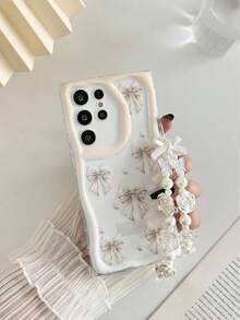 Bow-Knot Cream Textured Wavy Edge Glossy Bow Tie Painted Anti-Drop Phone Case With Beaded Bracelet Accessory, Compatible With IPhone 17pro/17Air /17/17promax16/11/16pro/16plus/16promax/16e/15Promax/13/14/12/XS/XR/7G/8P, Galaxy 11/12Pro/12/12X/13Pro/14Pro/15Pro/, 10/9/Note9/12c/Note11pro/Note8Pro - Multicolor - View 1
