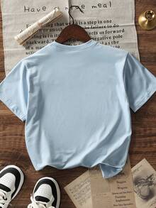 Tween Boys Casual Printed Crew Neck Short Sleeve T-Shirt, Summer Top - Baby Blue - View 4