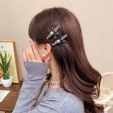 1个闪亮优雅的PU皮革蝴蝶结发夹，甜美鸭子发夹，适合日常佩戴 - 黑色 - 查看 8