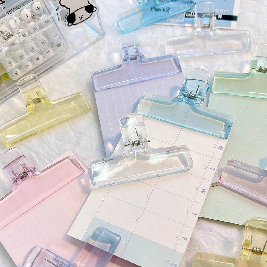 1/3/6pcs 75mm Large Transparent Binder Clips, Multipurpose Plastic Clips, Colorful File Folder Clips For Photos, Food Bags, Posters, Office, Home, School, Gifts - Multicolor - View 1