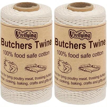 Vivifying Butchers Twine, 2pcsx 328 Feet 3Ply Cotton Bakers Twine, Food  Cooking String For Tying Meat, Making Sausage, Trussing Turkey, Roasting And Packing (Beige)