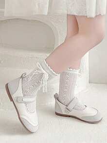 3 Pairs Breathable White Lace Bow Girls Socks, Elegant Princess Style, Spring/Summer - Multicolor - View 3