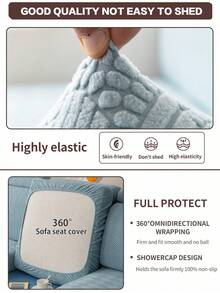 1件装毛绒沙发套，防污防滑沙发座套，四季通用沙发保护套，宠物友好型沙发垫套，可机洗不褪色不掉毛弹性沙发垫套，适用于单人、双人、三人、四人、L型沙发，沙发靠背套 - 藍色 - 查看 5
