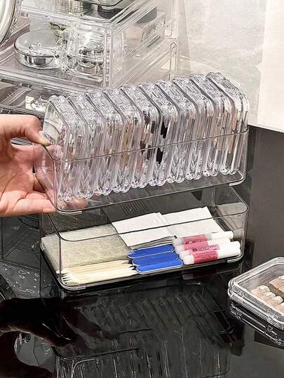 24pcs/16pcs/10pcs/6pcs Transparent Nail Art Storage Box, Clear Plastic Fake Nail Display Case With Safety Lock Lid, Stackable Nail Organizer For Press-On Nails, Acrylic Nail Tips, Nail Decorations And Salon Accessories, Great Gift For Women, Holiday Gift