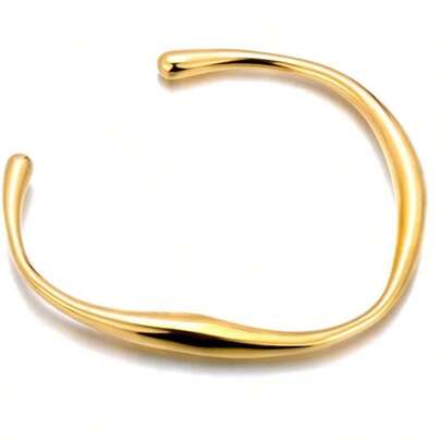 女士不锈钢开口手镯，金色手工铸造，彰显个性，品牌派对饰品