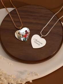 Personalized Photo Necklace, Engraved Picture Necklace, Heart-Shaped Photo Pendant, Mother Memorial Photo Necklace, Couples Gift, Wife Gift - Custom Heart-shaped Photo Necklace - View 5