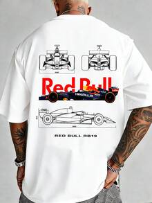 Men's F1 Racing Theme T-Shirt, With Racing Pattern Printed Design. Must-Have For F1 Racing Fans. Casual Sport Shirt. Summer Clothing. Suitable For Daily Wear And Casual Street Style. Gift For Men. - White - View 1