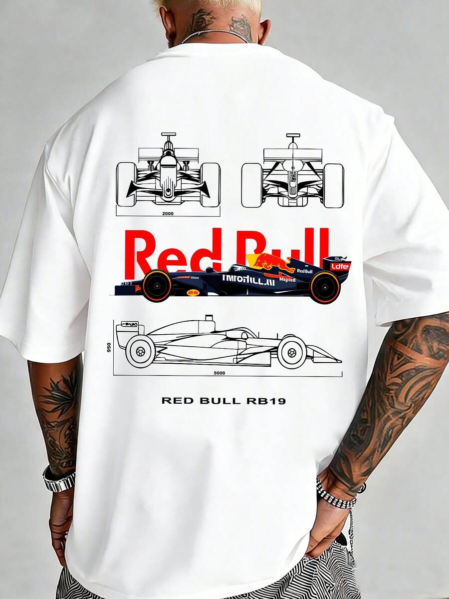 Men's F1 Racing Theme T-Shirt, With Racing Pattern Printed Design. Must-Have For F1 Racing Fans. Casual Sport Shirt. Summer Clothing. Suitable For Daily Wear And Casual Street Style. Gift For Men. - White - View 1