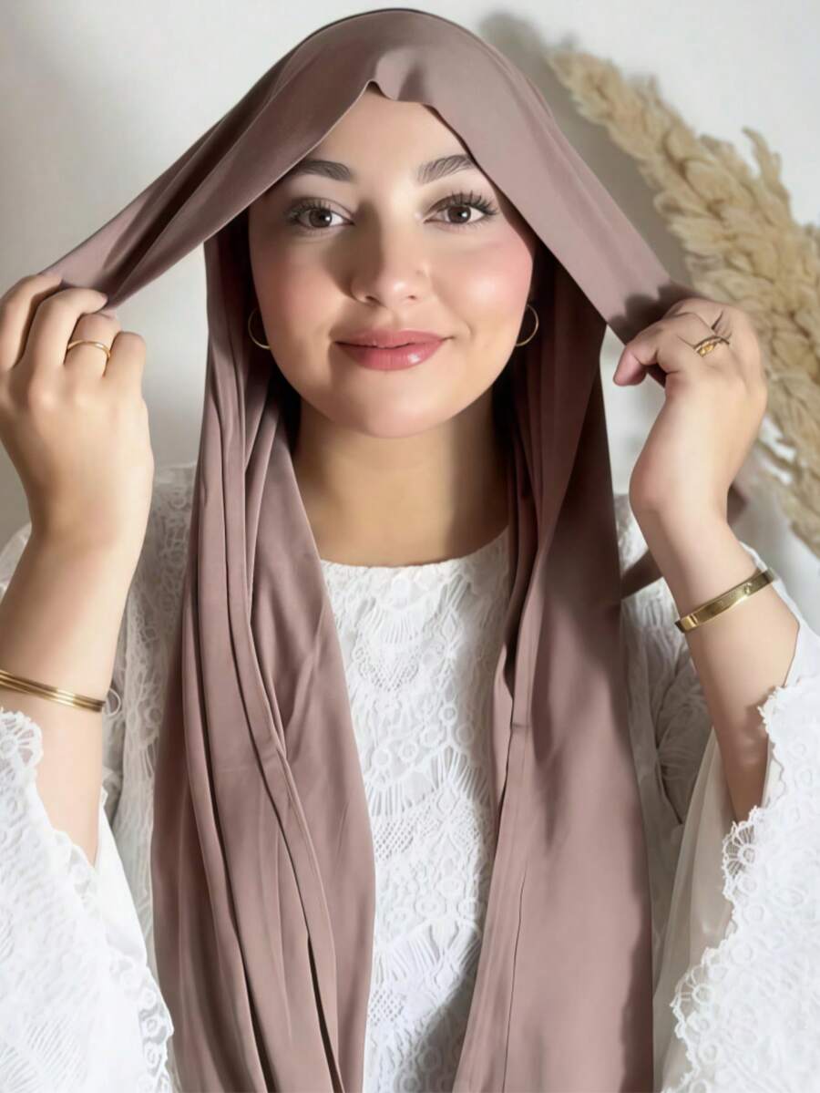 1件装女士速戴头巾，经典纯色系带披肩，优质莫代尔面料，光滑柔软舒适，适合日常搭配长袍和节日穿着。