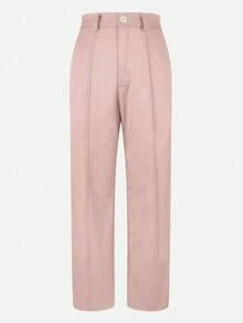 （不含腰带）女士纯色直筒裤，前部褶裥设计，纽扣和拉链闭合，搭配系腰带衬衫和高跟鞋，打造干练的职场造型；或搭配白色T恤和运动鞋，展现休闲优雅的现代风格。 - 粉色 - 查看 4