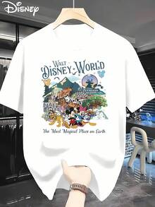 Mickey Mouse, Minnie, Donald Duck, Disney's Classic Cartoon Image, Walt World, Character Cartoon Printed Men's Fashion T-Shirt With Round Neck And Short Sleeve, Casual And Comfortable Shirt, Very Suitable For Home And Outdoor Activities - 白色 - 查看 1