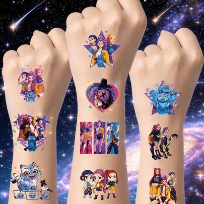 4 paquetes (100 hojas) Pegatinas del grupo de brujas cazadoras de demonios K-Pop Rumi, Mira, Zoey, pegatinas de anime de dibujos animados coloridos y creativos, adecuadas como regalos de decoración para fans de K-Pop, pegatinas decorativas de Rumi, Mira, Zoey de K-Pop, regalos de decoración para la temporada de vuelta a clases (estilo aleatorio)