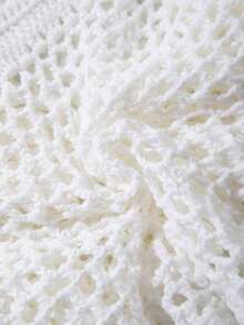 Sexy Beach Vacation Style Hollow Out Knit Tie-Up Bikini Set - White - View 11