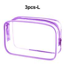 三件套透明化妆包 - 轻便多功能旅行拉链包，适用于女士洗漱用品和配件，可用作旅行收纳包、化妆包、化妆品包、旅行整理包、大容量化妆品收纳盒，可存放口红、化妆刷、护肤品、手机、零钱、小物件等，也适用于居家、送礼、度假和节日（万圣节、圣诞节等）等场合，用途广泛。 - 紫色 - 查看 11