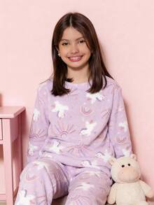 Furry Ted Winter Unicorn Children's Pajamas Pink - 查看 6