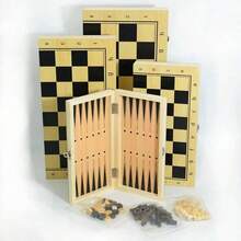 一套双面木质棋盘，铜版印刷，包含24枚可拼接的木质跳棋和32枚标准国际象棋棋子，适合14岁及以上人群，家庭娱乐，国际象棋，跳棋，棋盘游戏，木质国际象棋套装，拼字游戏棋盘，情人节礼物 - 彩色 - 查看 9