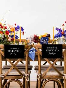 4pcs Reserved Seat Signs, This Row Is Reserved, Church Pew Bench Seat Covers, Wedding Decor, Reception, Celebration, Conference (Black) - Black - View 5
