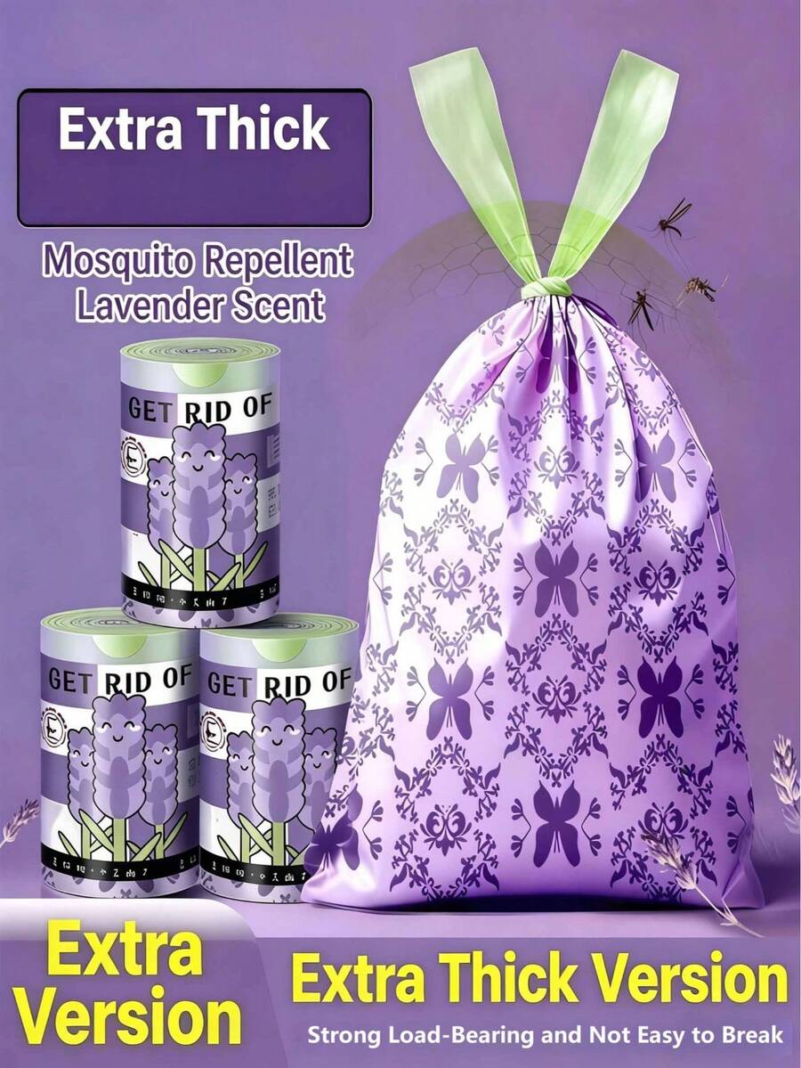 10个/50个/100个薰衣草香味加厚双面弹力强力垃圾袋，适用于厨房、餐厅、酒店、办公室等场合 - 多色 - 查看 1