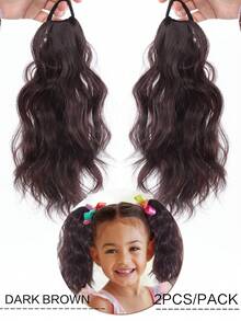 1 cái và 2 cái tóc giả đuôi ngựa gợn sóng dài màu nâu đen, tự làm tóc đuôi ngựa tết với dây chun, phụ kiện tóc cho trẻ em. - Nhiều màu - Xem 16