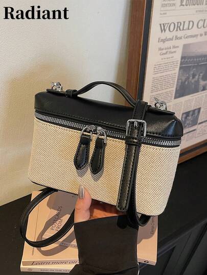 2026 新款上市：复古撞色方盒包，时尚百搭简约女士午餐包，休闲高端女士单肩包/斜挎包，拉链封口，适合通勤、购物、约会、外出等场合。