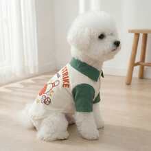 复古美式保龄球衫狗狗服装，轻薄翻领开襟毛衣，适合贵宾犬和泰迪犬等宠物，夏季款 - 綠色 - 查看 1