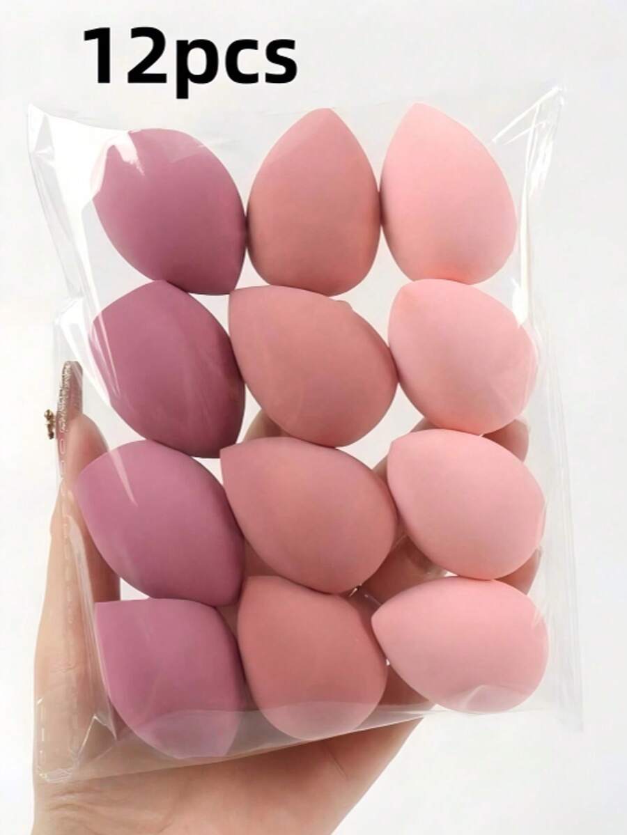 12件套美妆蛋套装，多色美妆蛋，不含乳胶，适合所有肤质，干湿两用，可轻松打造完美粉底，适用于膏状、粉状和液状化妆品，价格实惠，可用于房间装饰、梳妆台、旅行、卧室等场合，是化妆配件的理想之选。