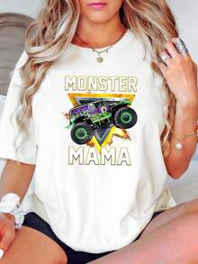 Women T-Shirt Print Monster Truck Mama Monster Truck Are My Jam Truck Lovers T Shirt - 白色 - 查看 1