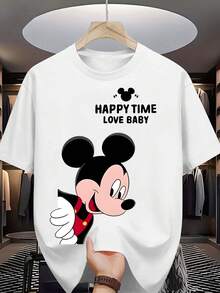 Disney, Family Matching Outfits, 200g, Heavyweight, Short Sleeve, T-Shirts, 4 Family Members - 白色 - 查看 2