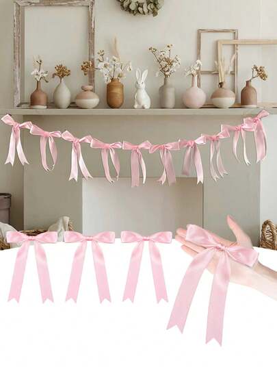 2 piezas Decoración de corona de flores con lazos rosados, incluye 10 lazos de satén lindos. Adecuado para fiesta de cumpleaños, despedida de soltera, fiesta de novia, boda, compromiso, baby shower, celebración de graduación, decoración de aniversario, decoración de chimenea y decoración de pared.