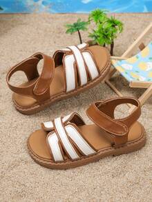 Dép xăng đan chéo màu nâu trắng cho bé gái, chống trơn trượt, hở mũi, thích hợp đi biển mùa hè. - màu nâu - Xem 3