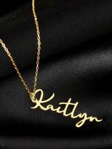 定制款竖款金色名字项链 - 女士不锈钢个性化字体吊坠，适合日常佩戴和派对场合，可拆卸吊坠，简约生日/周年纪念礼物，中国新年专属定制项链 - 彩色 - 查看 2