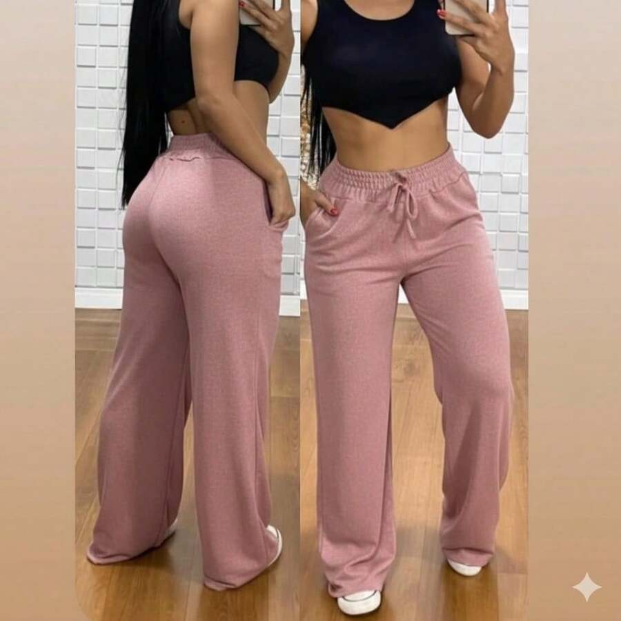 Women's Lanzinha Winter Fashion Pants, Wide-Leg Pants For Cold Winter Weather. - 粉紅色 Lanzinha 長褲. - 查看 1