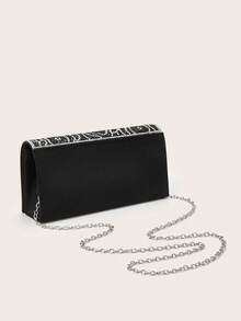 Black & Silver Rhinestone Floral Pattern Clutch - Black - View 6
