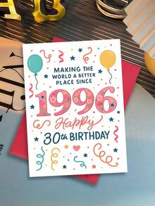 1pc "Making The World A Better Place Since 1996" 30th Birthday Card With Envelope - Floral Number & Balloon Design, Ideal For 30th Milestone Birthday, Perfect For Men & Women, Blank Inner Page - A - View 6