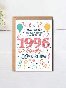 1pc "Making The World A Better Place Since 1996" 30th Birthday Card With Envelope - Floral Number & Balloon Design, Ideal For 30th Milestone Birthday, Perfect For Men & Women, Blank Inner Page - A - View 2