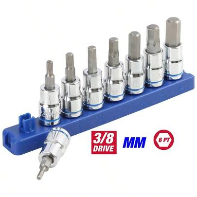 9 - Piece 3/8 - Inch Drive, Metric Hex Socket Bit Set Automotive And Projects, 6568