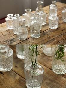 1/10件套波西米亚风玻璃花瓶套装 | 乡村婚礼迷你复古浮雕玻璃花瓶，家居餐桌装饰，散装透明花瓶，香薰瓶，中心摆件，可爱透明花瓶，适用于家居鲜花、婚礼装饰 - 多色 - 查看 11