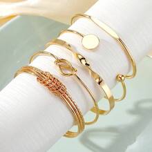 eTel LiKe 5pcs Boho Golden Adjustable Open Bangle Cuff Bracelets Set For Women Jewelry Gifts - Gold - View 7