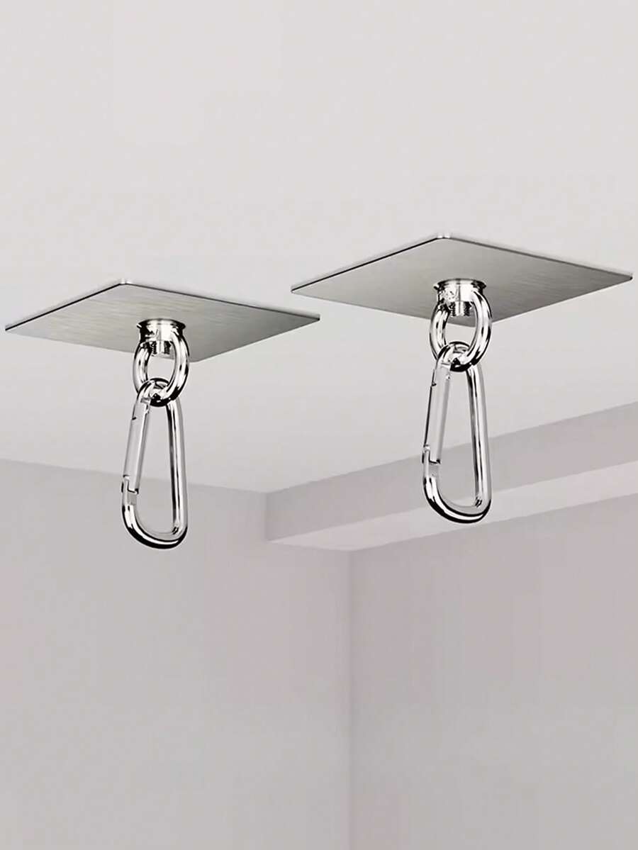 Heavy Duty Stainless Steel Adhesive Hooks - No Nails Required For Balcony, Patio, Clothesline, Outdoor Damage-Free Hanging - Sturdy Mounting For Clothes, Shades, Curtains - Suitable For Renters And Home Use, Patio Organization, Minimalist Design - Silver - View 1