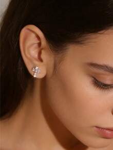 1 Pair Sparkling Crystal Stud Earrings, Suitable For Party Wear - Pink - View 3