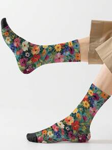 1 Pair 360 Men's Socks – Fun All-Over Print Featuring Flower Print,Soft, Comfortable, And Highly Elastic, These Fashionable Casual Streetwear Hip-Hop 360 Socks Are Perfect As Compression Gear, Valentine's Day Socks, Or Loose Maternity Socks Socks - Multicolor - View 5