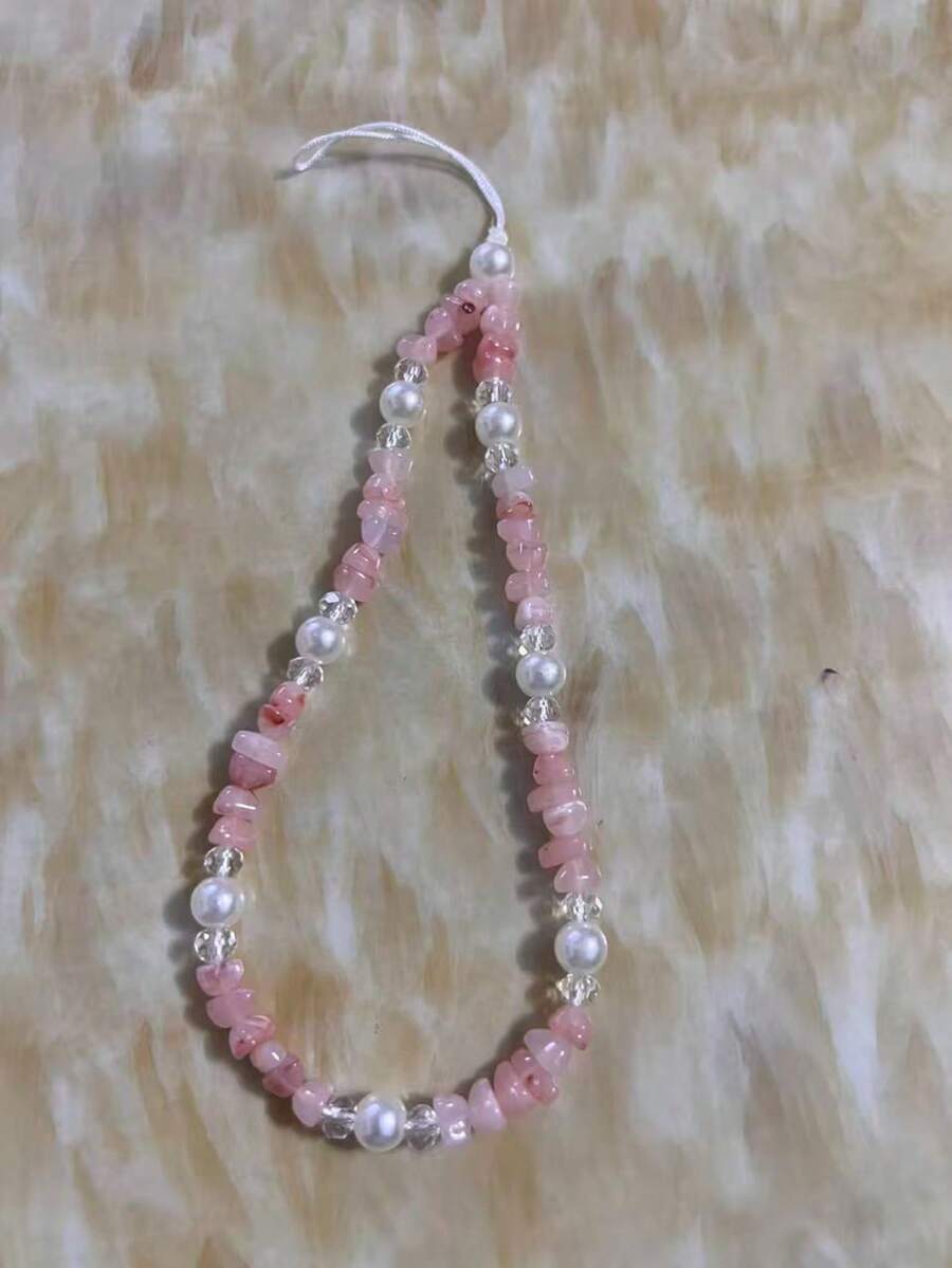 Pink Pearl Element INS Sweet Korean Style Pink Phone Chain Faux Pearl CCD Camera Strap Phone Lanyard Bracelet For Women Spring Gift - Pink - View 1
