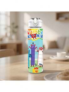 1pc Cartoon Building Block Character Printed Water Bottle With Flip Cap, Suitable For Valentine's Day, Easter, Eid, Birthday And Other Occasions, Lightweight, Plastic Material - Multicolor - View 7