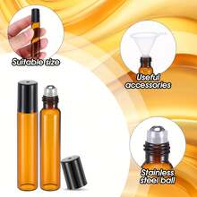 FIGHTYU 50pcs 0.34oz Essential Oil Roller Bottles, Glass Bottles With Stainless Steel Roller Balls, Leak-Proof, Comes With 2 Funnels And 2 Droppers, Easy Dispensing (Amber) - View 2
