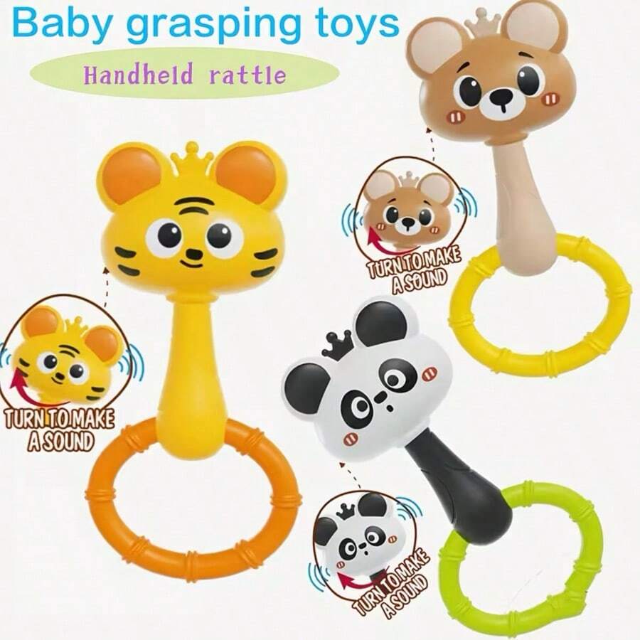0-12 Months Baby Learning Toys, Cute Rattle Drums, Colorful Animal Handheld Rattles, Infant Sensory Buzzer, Promote Motor Skills Development, Hand-Eye Coordination - Multicolor - View 1