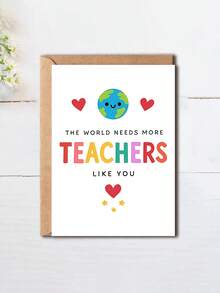 1pc "The World Needs More Teachers Like You" Heartfelt Teacher Appreciation Card With Envelope - Cute Colorful Earth Design, Ideal For Teacher's Day, End-Of-Year & Thank You, Perfect For Educators & Mentors, Blank Inner Page - A - View 2