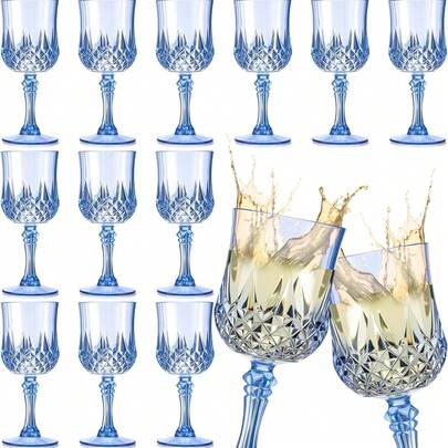 12pcs 7oz (198.4g) Party Wine Glasses, Vintage Blue Crystal Champagne Whiskey Tumblers, Suitable For Home, Office, Bar, Wedding, Picnic, Pool, Beach, Large Events (12pcs, Ocean Blue)