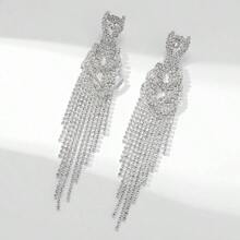 Prom Earrings Women Long Tassel Chandelier Earrings Dangling Silver Jewelry Prom Dress Wedding Reception Party Formal Evening Dress Accessories Her - I:銀 - 查看 6