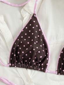 Summer Leopard Print Spaghetti Strap Tie-Up Bikini Set, Suitable For Beach Vacation - Coffee Powder - View 5